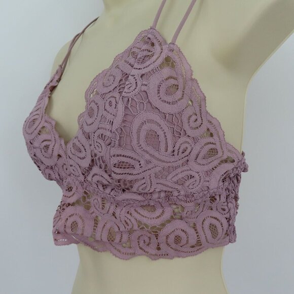 PINK Victorias Secret Medium Purple Lace Bralette Bra Strappy Wireless Lined - Picture 4 of 14